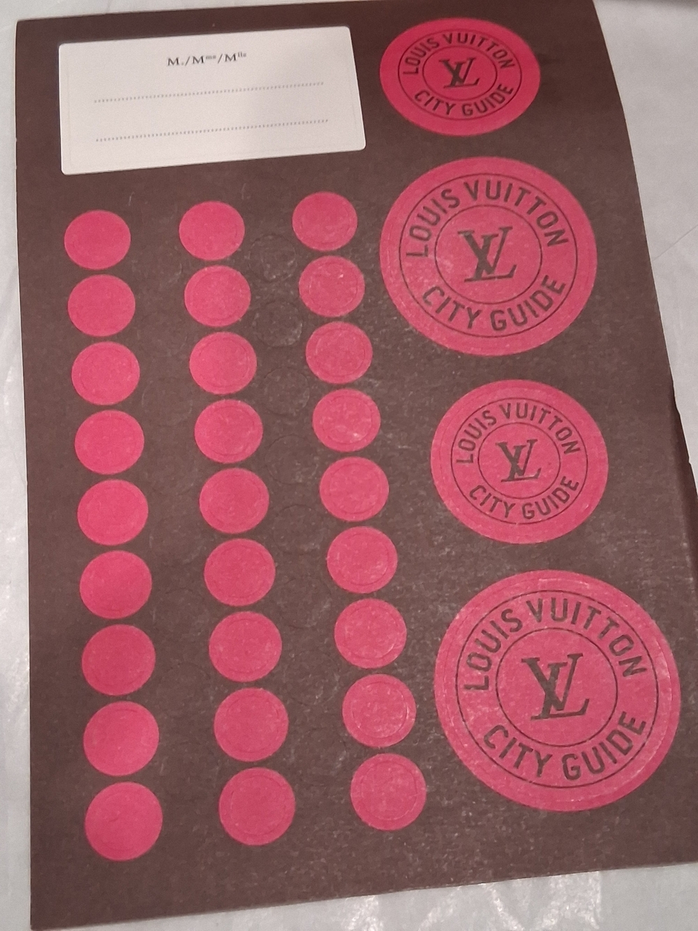 Louis Vuitton Pink Circle Sticker Sheet on Brown